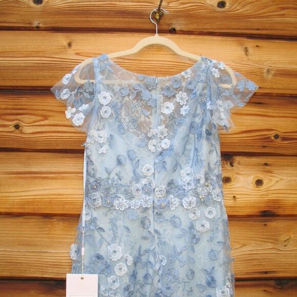 MAC DUGGAL 68192 Blue Embroidered Applique Wrap Over Flutter Sleeve Gown - Picture 12 of 14